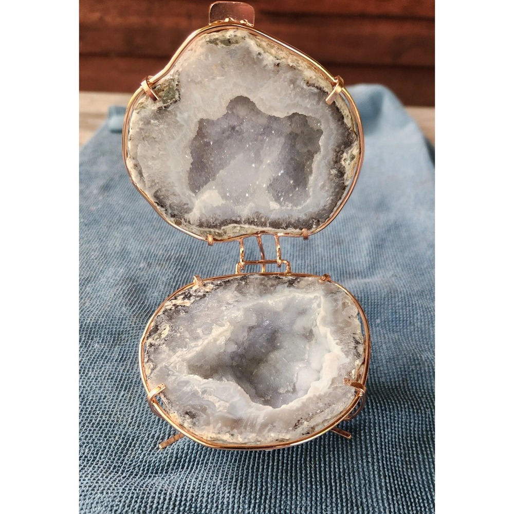 Beautiful Geode in Open Frame, Hollow Mineral Body with Crystal Inside